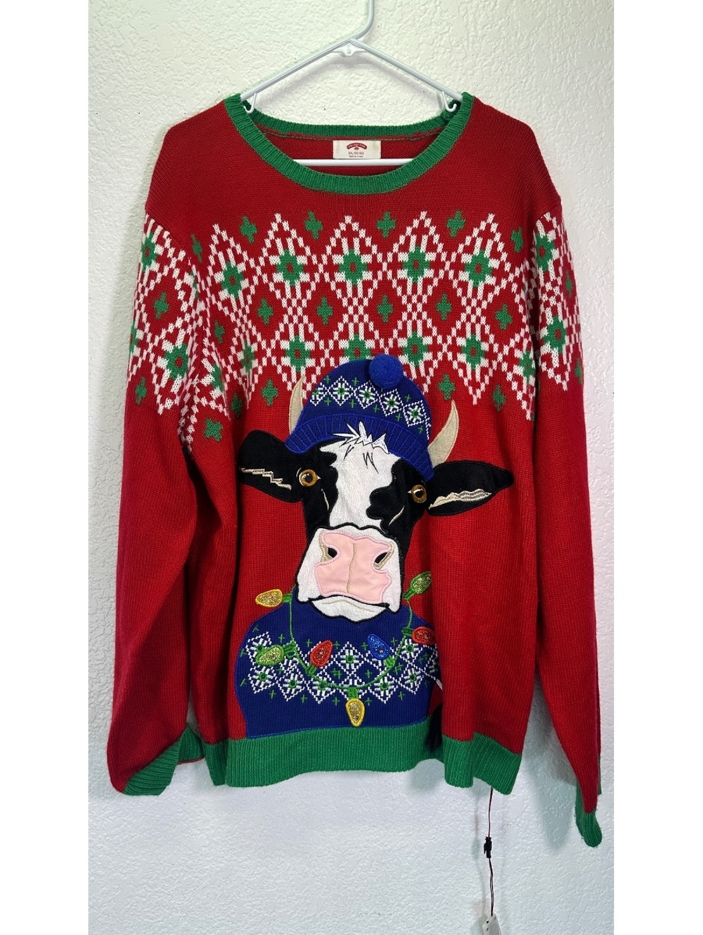 Men’s 2XL Holiday Time LED Light-Up Ugly Christmas Sweater Holy Cow! Party